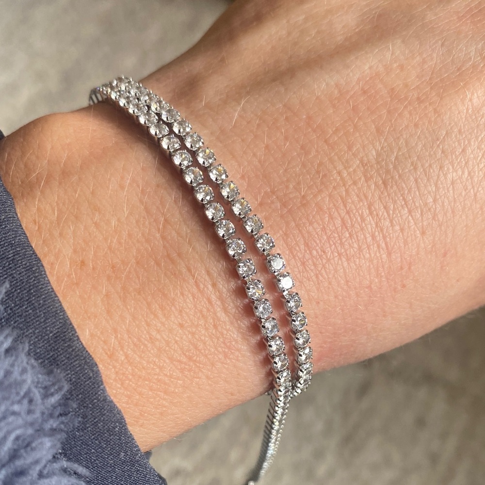 Set of TWO Dazzling Silver Tennis Necklaces